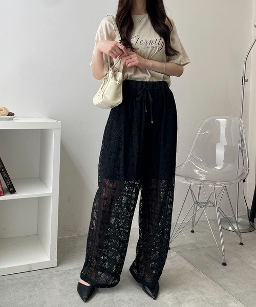 WEGO(ウィゴー)の「WEGO/【26春夏新作】パッチワークレースパンツ(その他パンツ・レディース・ホワイト/ブラック・FREE)」の8枚目の写真