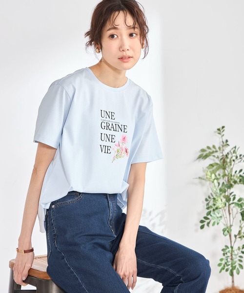 GALLORIA(ギャローリア)の「【plantica×GALLORIAコラボ】花束プリントTシャツ(Tシャツ/カットソー・レディース・ライトブルー/オフホワイト・S/M/LL/L)」の2枚目の写真