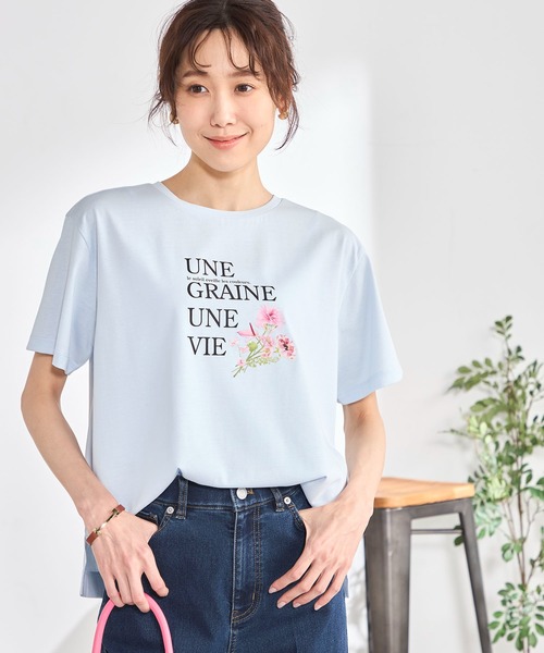 GALLORIA(ギャローリア)の「【plantica×GALLORIAコラボ】花束プリントTシャツ(Tシャツ/カットソー・レディース・ライトブルー/オフホワイト・S/M/LL/L)」の5枚目の写真