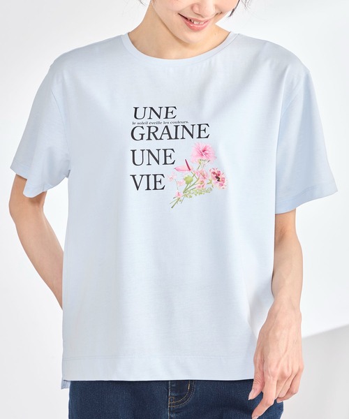 GALLORIA(ギャローリア)の「【plantica×GALLORIAコラボ】花束プリントTシャツ(Tシャツ/カットソー・レディース・ライトブルー/オフホワイト・S/M/LL/L)」の6枚目の写真