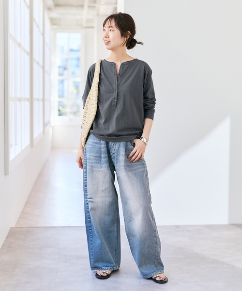 リネン混ヘンリーネックTシャツ（Tシャツ/カットソー）｜Spick & Span