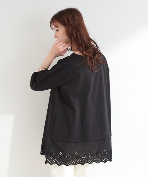 SHOO・LA・RUE(シューラルー)の「【洗濯機可/ひんやり/S-LL】裾レース切り替え ねじりお袖チュニック(チュニック・レディース・ブラック/ブラウン系/ブルーグリーン・01/02/03/04)」の20枚目の写真