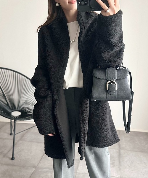 STYLEDOOR（スタイルドア）の「【サイズ展開あり】ボンディングボアコート（その他アウター・レディース・モカ/ブラック・M/L/LL）」の2枚目の写真