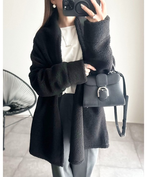 STYLEDOOR（スタイルドア）の「【サイズ展開あり】ボンディングボアコート（その他アウター・レディース・モカ/ブラック・M/L/LL）」の5枚目の写真