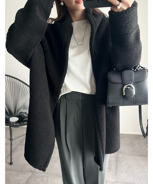 STYLEDOOR（スタイルドア）の「【サイズ展開あり】ボンディングボアコート（その他アウター・レディース・モカ/ブラック・M/L/LL）」の3枚目の写真