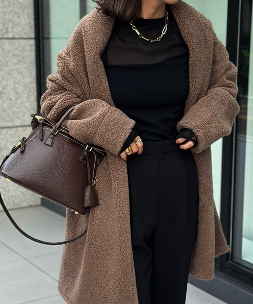 STYLEDOOR（スタイルドア）の「【サイズ展開あり】ボンディングボアコート（その他アウター・レディース・モカ/ブラック・M/L/LL）」の10枚目の写真