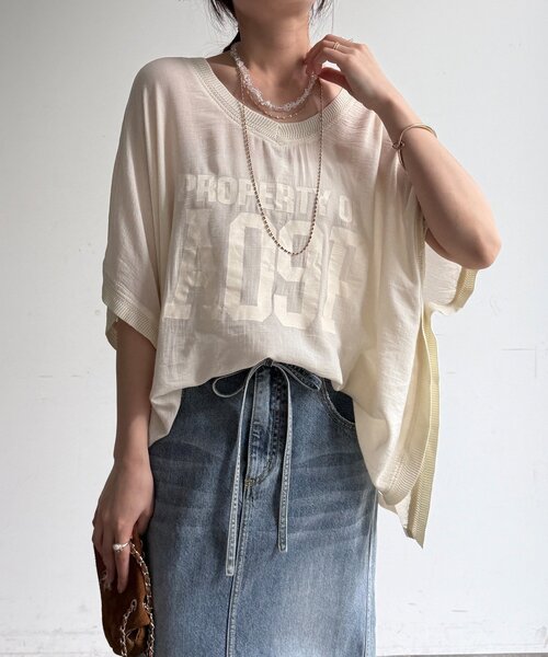 DouDou(ドゥドゥ)の「シアーポンチョロゴTEE(Tシャツ/カットソー・レディース・オフホワイト/チャコールグレー/カーキ・FREE)」の10枚目の写真