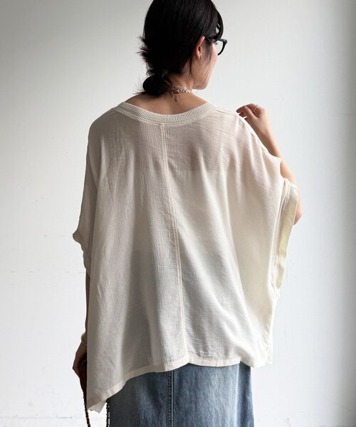 DouDou(ドゥドゥ)の「シアーポンチョロゴTEE(Tシャツ/カットソー・レディース・オフホワイト/チャコールグレー/カーキ・FREE)」の12枚目の写真