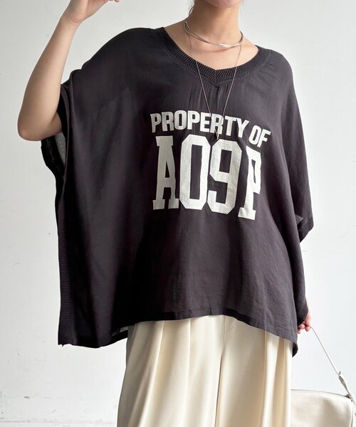 DouDou(ドゥドゥ)の「シアーポンチョロゴTEE(Tシャツ/カットソー・レディース・オフホワイト/チャコールグレー/カーキ・FREE)」の19枚目の写真