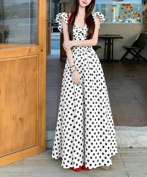 Miniministore（ミニミニストア）の「ドット柄フリルスリーブマキシ丈ワンピース（ワンピース・レディース・ホワイト・M/S/L）」の2枚目の写真