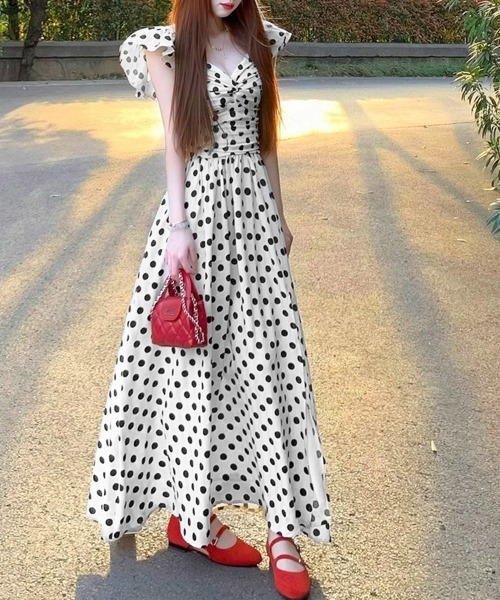 Miniministore（ミニミニストア）の「ドット柄フリルスリーブマキシ丈ワンピース（ワンピース・レディース・ホワイト・M/S/L）」の3枚目の写真