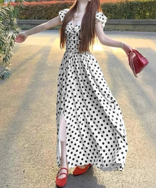 Miniministore（ミニミニストア）の「ドット柄フリルスリーブマキシ丈ワンピース（ワンピース・レディース・ホワイト・M/S/L）」の4枚目の写真