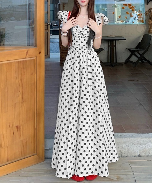 Miniministore（ミニミニストア）の「ドット柄フリルスリーブマキシ丈ワンピース（ワンピース・レディース・ホワイト・M/S/L）」の7枚目の写真