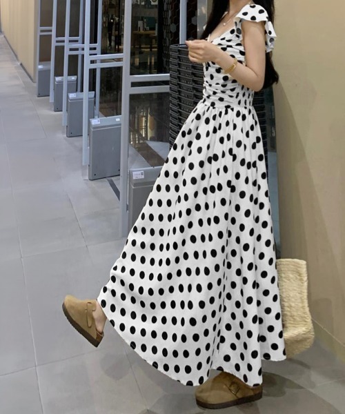 Miniministore（ミニミニストア）の「ドット柄フリルスリーブマキシ丈ワンピース（ワンピース・レディース・ホワイト・M/S/L）」の9枚目の写真