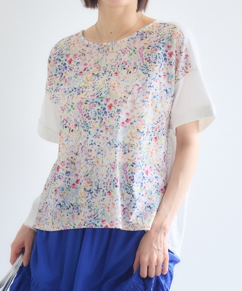 KATHARINE ROSS(キャサリンロス)の「【MADE IN JAPAN】ハーフスリーブカットソーMade With Liberty Fabrics(Tシャツ/カットソー・レディース・オフホワイト/ブラック・FREE)」の1枚目の写真