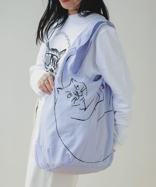 mmts(マミタス)の「ROOTOTE / ぶらさがり ネコ バッグ(エコバッグ/サブバッグ・レディース・パープル系その他4/ホワイト系その他5・ONE SIZE)」の2枚目の写真