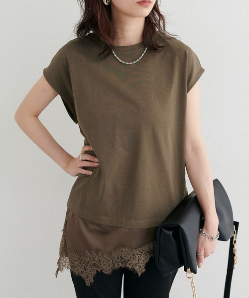 LARUTA(ラルータ)の「【LARUTA】裾サテンレースレイヤードノースリプルオーバー(Tシャツ/カットソー・レディース・ブラック/ブラウン/オフホワイト・FREE)」の3枚目の写真