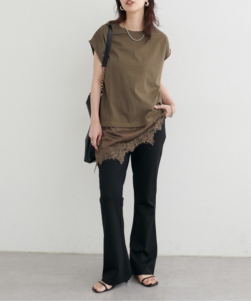 LARUTA(ラルータ)の「【LARUTA】裾サテンレースレイヤードノースリプルオーバー(Tシャツ/カットソー・レディース・ブラック/ブラウン/オフホワイト・FREE)」の16枚目の写真