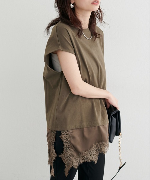 LARUTA(ラルータ)の「【LARUTA】裾サテンレースレイヤードノースリプルオーバー(Tシャツ/カットソー・レディース・ブラック/ブラウン/オフホワイト・FREE)」の19枚目の写真