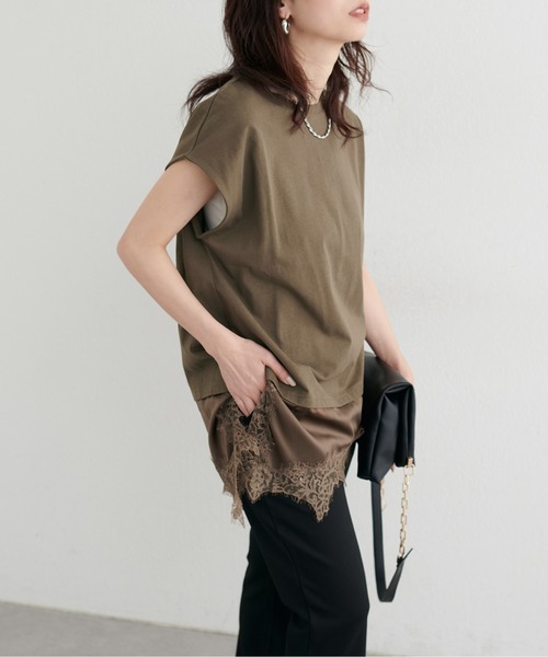 LARUTA(ラルータ)の「【LARUTA】裾サテンレースレイヤードノースリプルオーバー(Tシャツ/カットソー・レディース・ブラック/ブラウン/オフホワイト・FREE)」の18枚目の写真