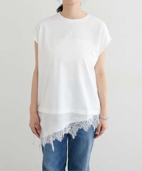 LARUTA(ラルータ)の「【LARUTA】裾サテンレースレイヤードノースリプルオーバー(Tシャツ/カットソー・レディース・ブラック/ブラウン/オフホワイト・FREE)」の12枚目の写真