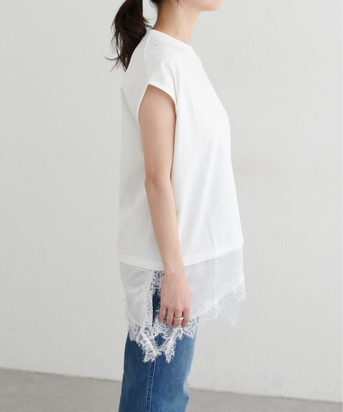 LARUTA(ラルータ)の「【LARUTA】裾サテンレースレイヤードノースリプルオーバー(Tシャツ/カットソー・レディース・ブラック/ブラウン/オフホワイト・FREE)」の9枚目の写真
