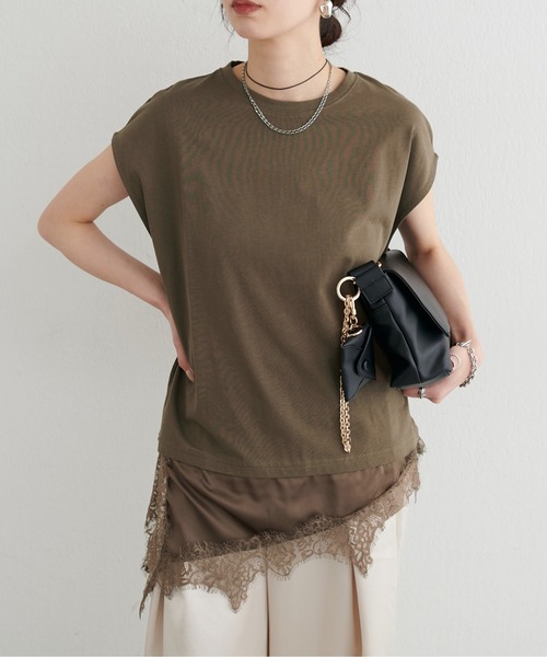 LARUTA(ラルータ)の「【LARUTA】裾サテンレースレイヤードノースリプルオーバー(Tシャツ/カットソー・レディース・ブラック/ブラウン/オフホワイト・FREE)」の15枚目の写真