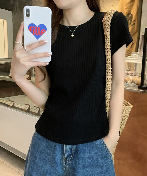 Girly Doll(ガーリードール)の「クルーネックリブTシャツ(Tシャツ/カットソー・レディース・ホワイト/ベージュ/ブラック・M/L)」の14枚目の写真
