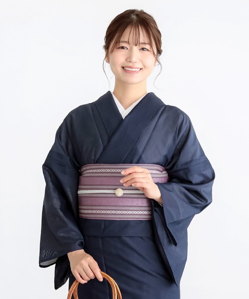 レディース 夏着物 色無地 絽（駒絽）洗える単衣着物 ポリエステル M/L