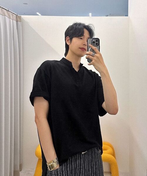 A NOTHING（アナッシング）の「S-C OPEN HENLEY-NECK 1/2 TEE (Charcoal)（Tシャツ/カットソー・メンズ・その他・SMALL/MEDIUM/LARGE）」の3枚目の写真