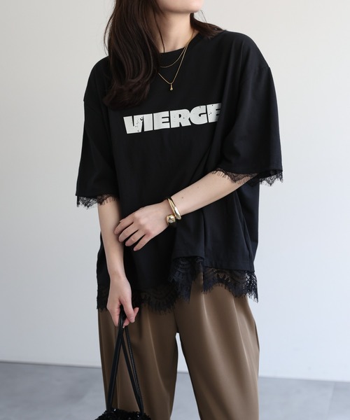 ap retro(アプレトロ)の「ロゴプリントレースドッキングTee / Tシャツ(Tシャツ/カットソー・レディース・チャコール/ホワイト/ブラック/グレー・FREE)」の3枚目の写真