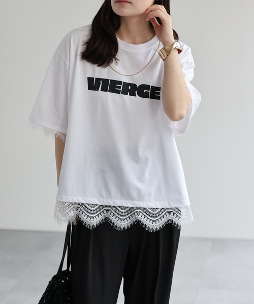 ap retro(アプレトロ)の「ロゴプリントレースドッキングTee / Tシャツ(Tシャツ/カットソー・レディース・チャコール/ホワイト/ブラック/グレー・FREE)」の11枚目の写真