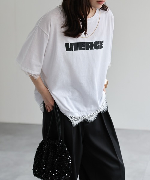 ap retro(アプレトロ)の「ロゴプリントレースドッキングTee / Tシャツ(Tシャツ/カットソー・レディース・チャコール/ホワイト/ブラック/グレー・FREE)」の13枚目の写真