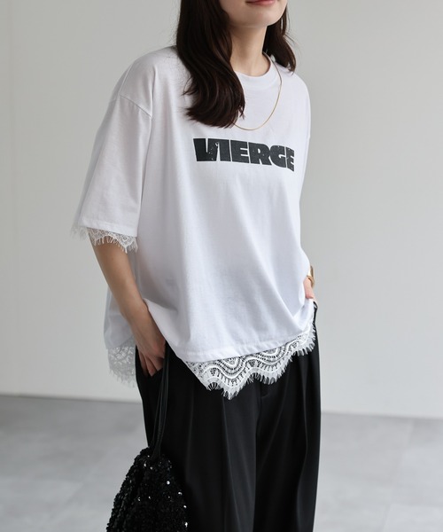 ap retro(アプレトロ)の「ロゴプリントレースドッキングTee / Tシャツ(Tシャツ/カットソー・レディース・チャコール/ホワイト/ブラック/グレー・FREE)」の14枚目の写真