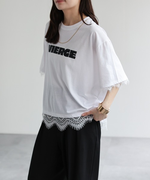 ap retro(アプレトロ)の「ロゴプリントレースドッキングTee / Tシャツ(Tシャツ/カットソー・レディース・チャコール/ホワイト/ブラック/グレー・FREE)」の15枚目の写真