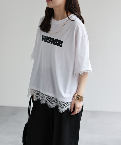ap retro(アプレトロ)の「ロゴプリントレースドッキングTee / Tシャツ(Tシャツ/カットソー・レディース・チャコール/ホワイト/ブラック/グレー・FREE)」の16枚目の写真