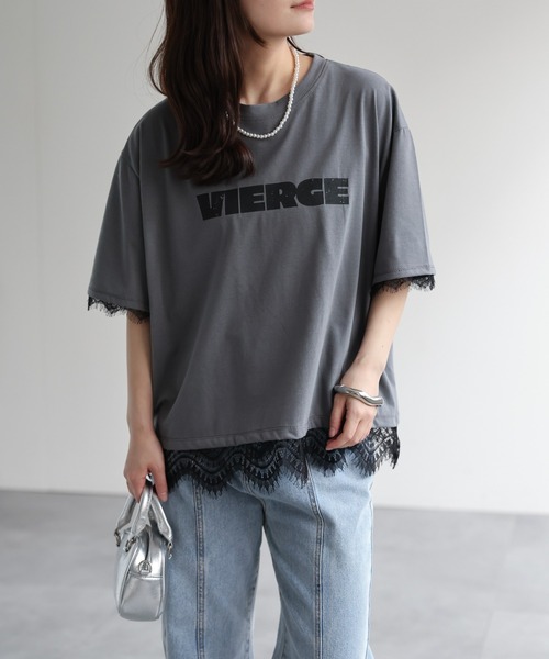 ap retro(アプレトロ)の「ロゴプリントレースドッキングTee / Tシャツ(Tシャツ/カットソー・レディース・チャコール/ホワイト/ブラック/グレー・FREE)」の22枚目の写真