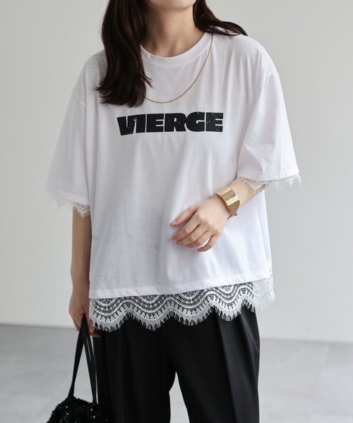 ap retro(アプレトロ)の「ロゴプリントレースドッキングTee / Tシャツ(Tシャツ/カットソー・レディース・チャコール/ホワイト/ブラック/グレー・FREE)」の12枚目の写真