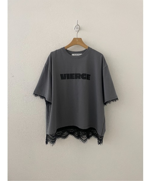 ap retro(アプレトロ)の「ロゴプリントレースドッキングTee / Tシャツ(Tシャツ/カットソー・レディース・チャコール/ホワイト/ブラック/グレー・FREE)」の7枚目の写真