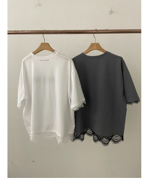 ap retro(アプレトロ)の「ロゴプリントレースドッキングTee / Tシャツ(Tシャツ/カットソー・レディース・チャコール/ホワイト/ブラック/グレー・FREE)」の9枚目の写真