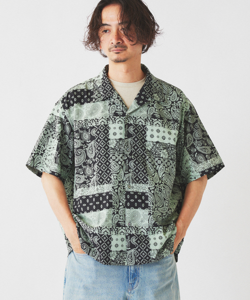JOURNAL STANDARD relume(ジャーナルスタンダード レリューム)の「インディアパターン 総柄 オープンカラー 半袖シャツ(シャツ/ブラウス・メンズ・グリーン/ブラウン/イエロー/パープル・LARGE/MEDIUM)」の19枚目の写真