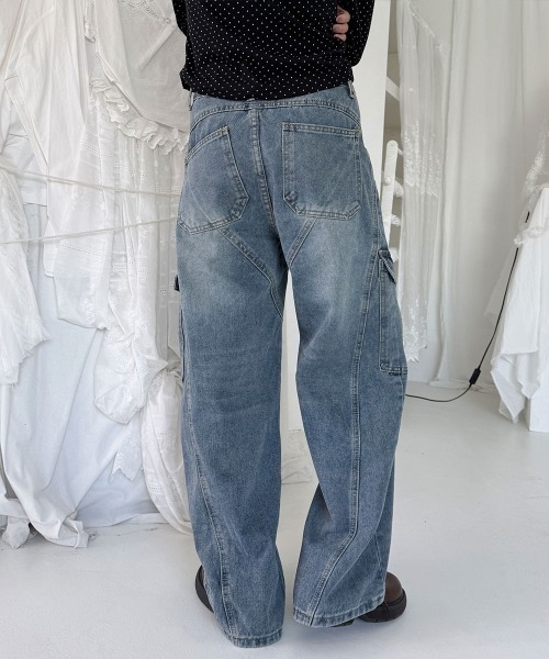 4INT.(フォイント)の「ウォッシュド カーゴ デニム ワイドパンツ(デニムパンツ・レディース・ブルー・L/M/S)」の10枚目の写真