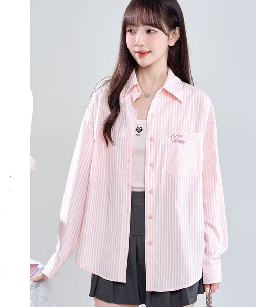 AsheKsha(アシクシャ)の「ピンクのストライプ刺繍ゆったりシャツ(シャツ/ブラウス・レディース・ピンク・M)」の13枚目の写真