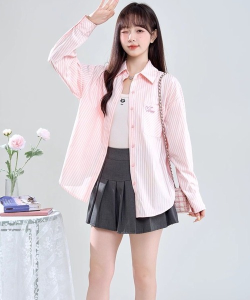 AsheKsha(アシクシャ)の「ピンクのストライプ刺繍ゆったりシャツ(シャツ/ブラウス・レディース・ピンク・M)」の15枚目の写真