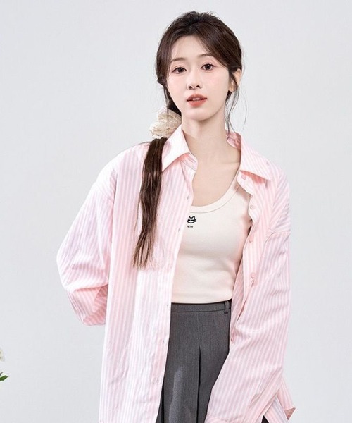 AsheKsha(アシクシャ)の「ピンクのストライプ刺繍ゆったりシャツ(シャツ/ブラウス・レディース・ピンク・M)」の16枚目の写真