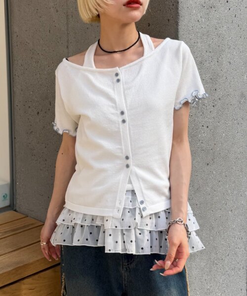 w closet(ダブルクローゼット)の「【5色展開】ホルタードッキングレイヤードニットT(ニット/セーター・レディース・ピンク/グリーン/アイボリー/イエロー/ネイビー・FREE)」の12枚目の写真
