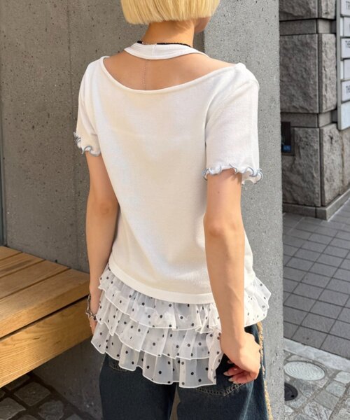 w closet(ダブルクローゼット)の「【5色展開】ホルタードッキングレイヤードニットT(ニット/セーター・レディース・ピンク/グリーン/アイボリー/イエロー/ネイビー・FREE)」の10枚目の写真