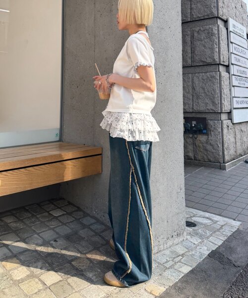 w closet(ダブルクローゼット)の「【5色展開】ホルタードッキングレイヤードニットT(ニット/セーター・レディース・ピンク/グリーン/アイボリー/イエロー/ネイビー・FREE)」の7枚目の写真