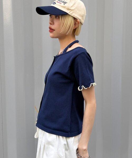 w closet(ダブルクローゼット)の「【5色展開】ホルタードッキングレイヤードニットT(ニット/セーター・レディース・ピンク/グリーン/アイボリー/イエロー/ネイビー・FREE)」の22枚目の写真