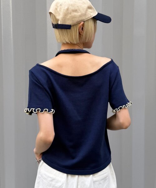 w closet(ダブルクローゼット)の「【5色展開】ホルタードッキングレイヤードニットT(ニット/セーター・レディース・ピンク/グリーン/アイボリー/イエロー/ネイビー・FREE)」の21枚目の写真